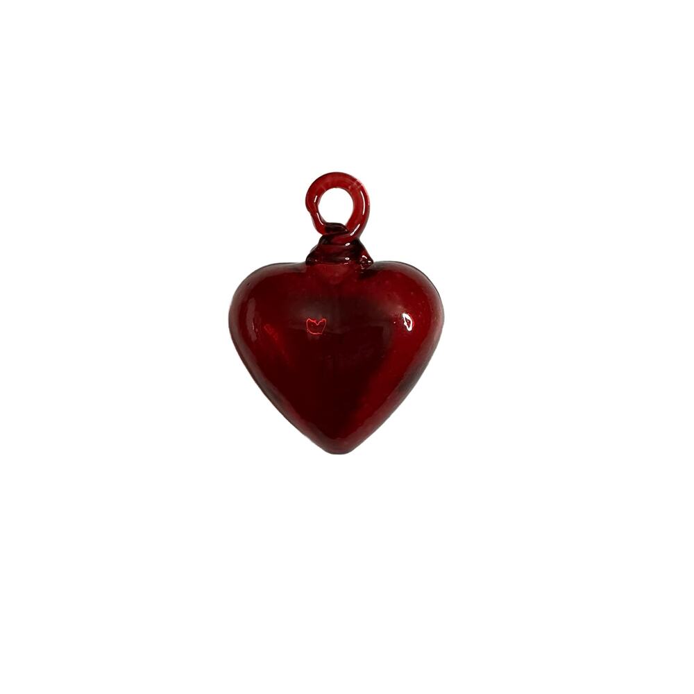 Mexican hand blown glass heart valentine 3 x2.5 in  Red